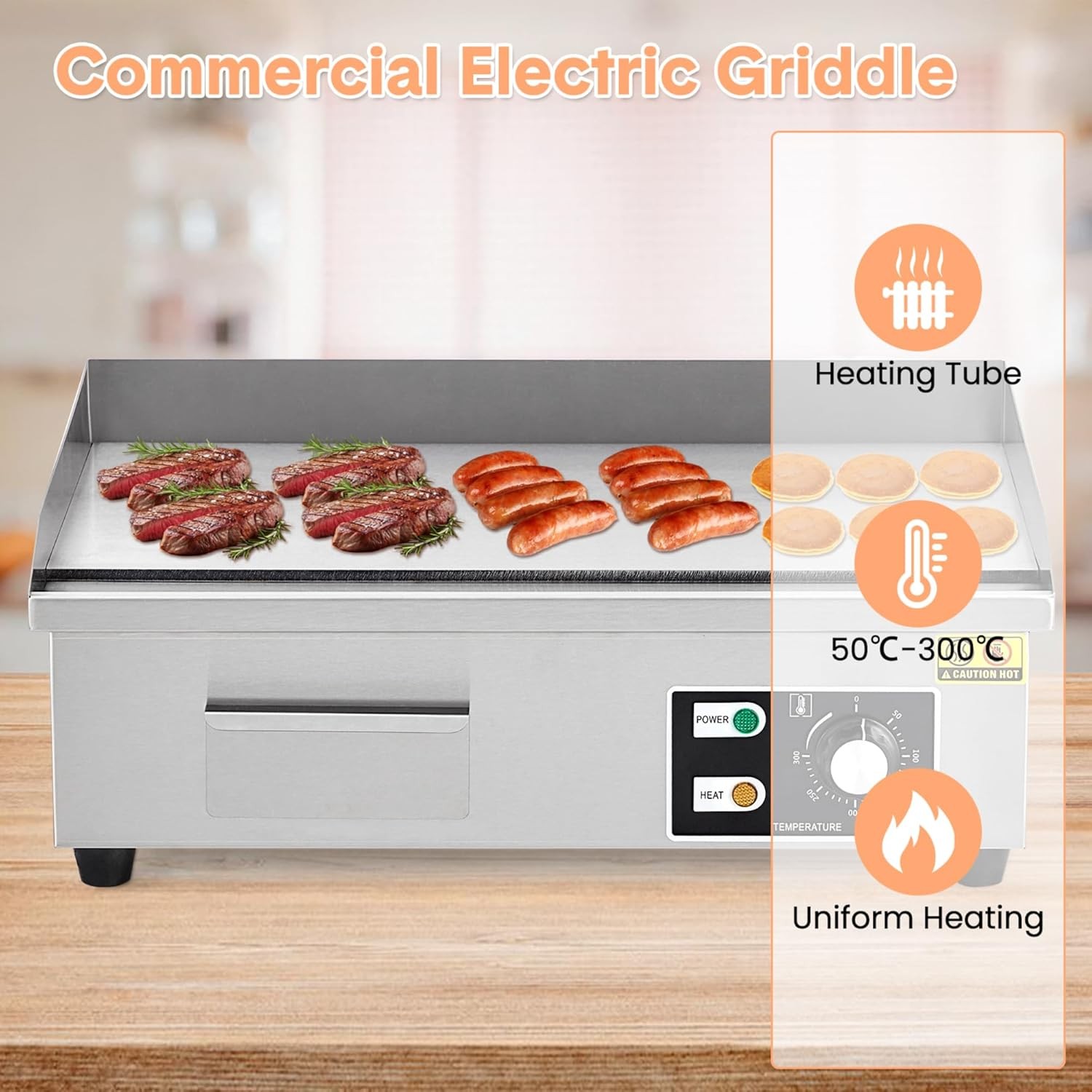 GARVEE Commercial Electric Griddle Countertop Flat Top Grill Hot Plate 122℉-572℉