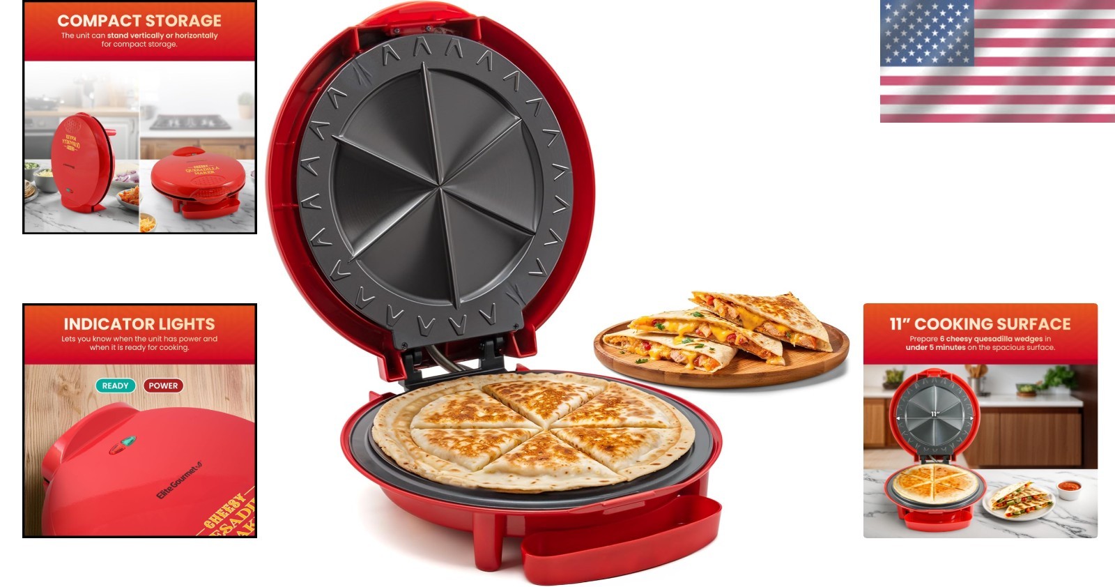 Compact 11-Inch Electric Quesadilla Maker – Quick 6-Wedge Snacks Made Easy