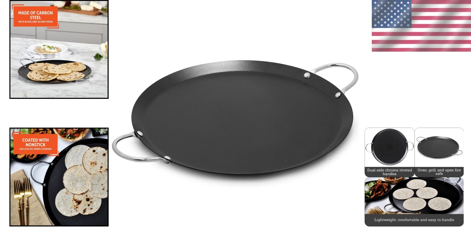 Versatile 13.5-Inch Carbon Steel Nonstick Comal – Ideal for Pancakes & Fajitas