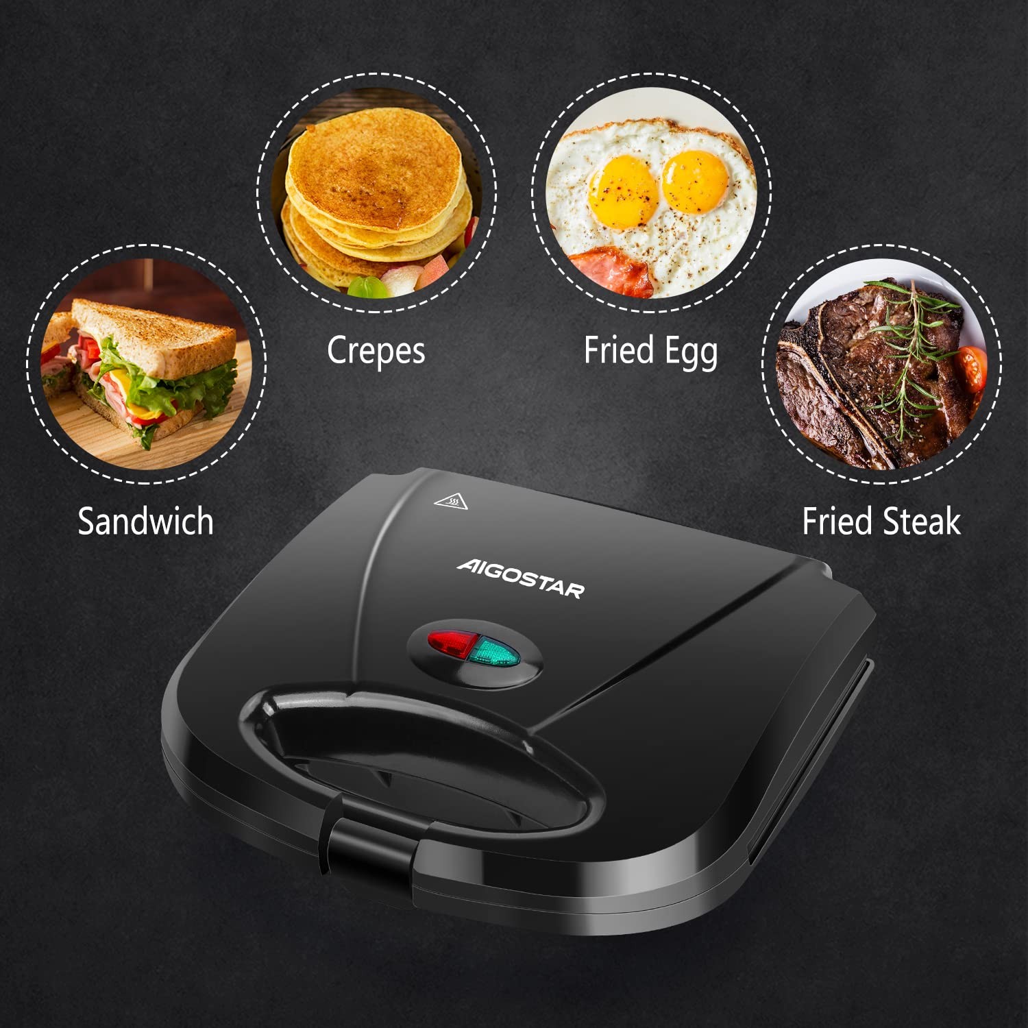 Sandwich Maker with Non-stick Deep Grid Surface for Egg, Ham, Steaks Compact …
