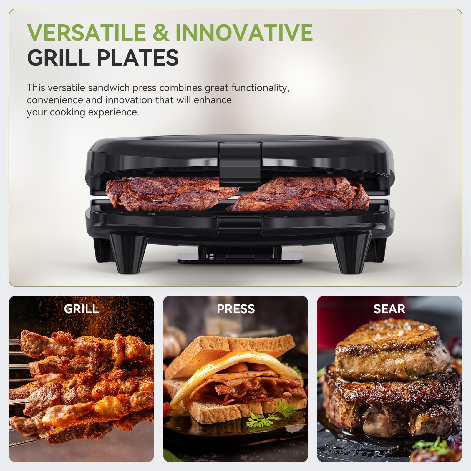 2-Slice Panini Press Sandwich Maker 750W Nonstick Grill Plates Kitchen Appliance