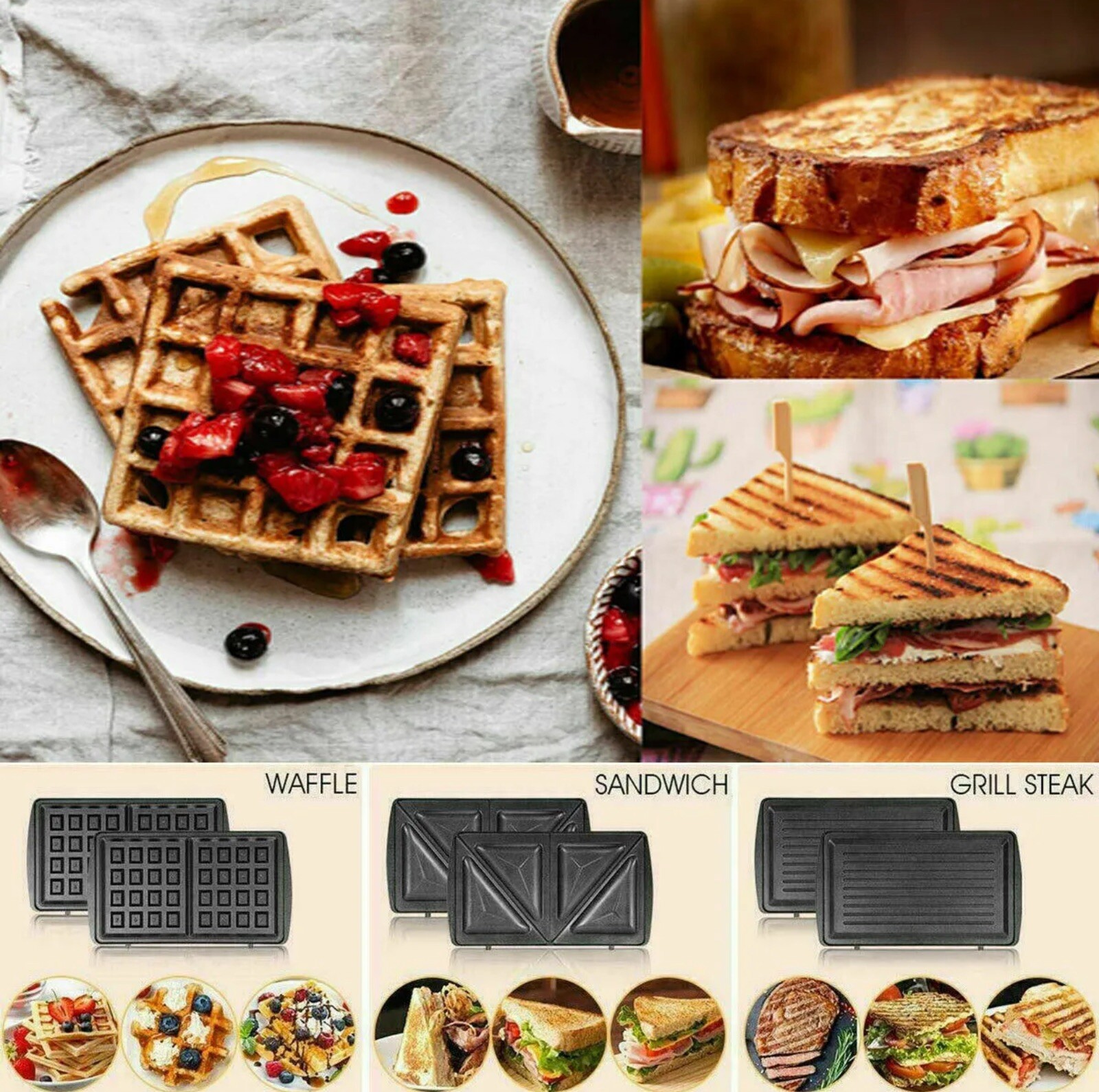 3IN 1 800W HM-5860 Toast Sandwich Waffle Toast Toast Toaster Electric Plate