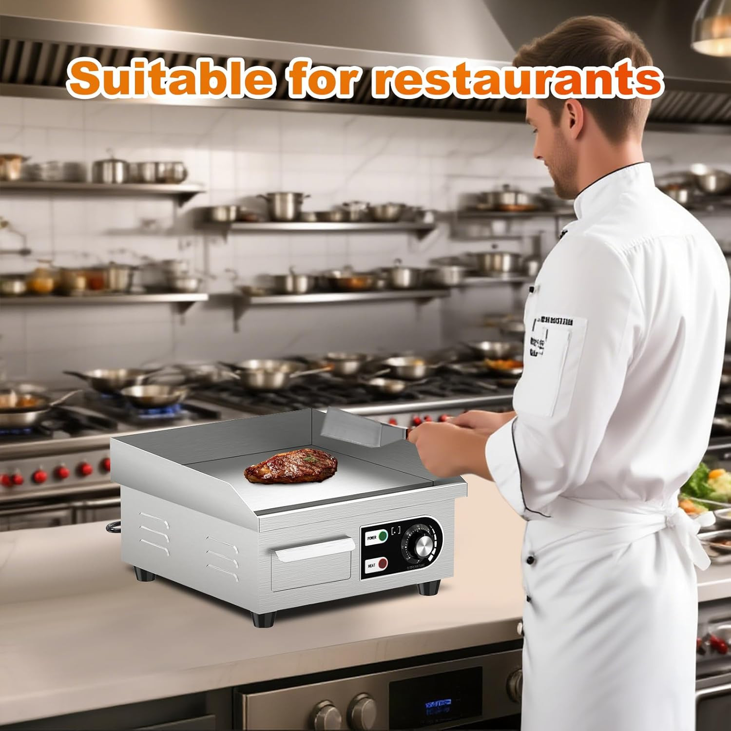 14″ Commercial Electric Griddle – Non-Stick Stainless Steel Cooking Plate
