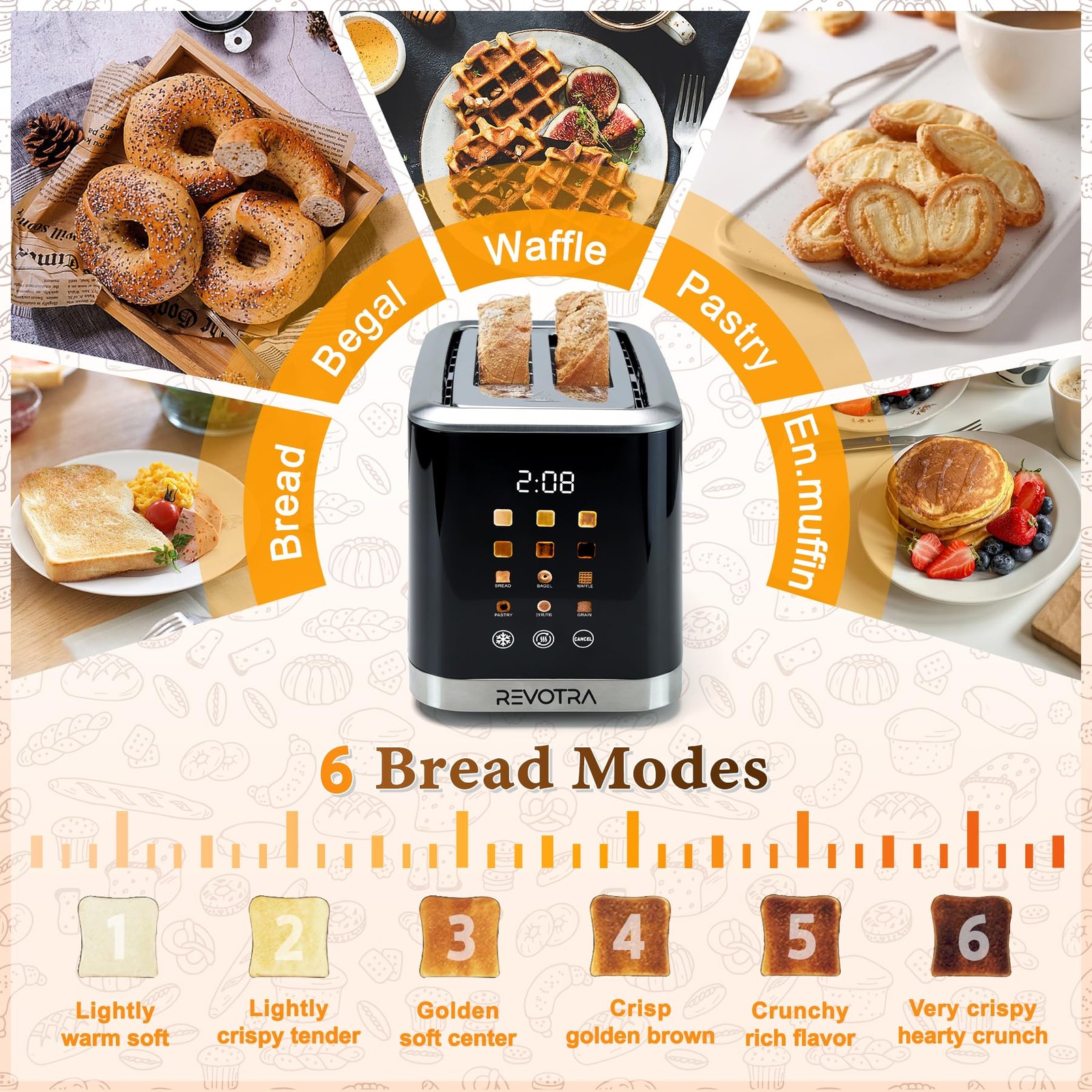 2 Slice Toaster Stainless Steel with LED Display, large, 2 piece smart model