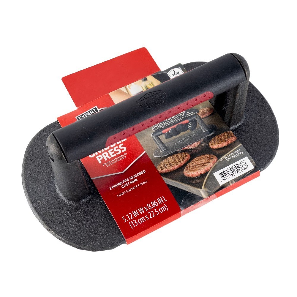 Heavy Duty Cast Iron Griddle Press for Cooking, Burger Steak Meat