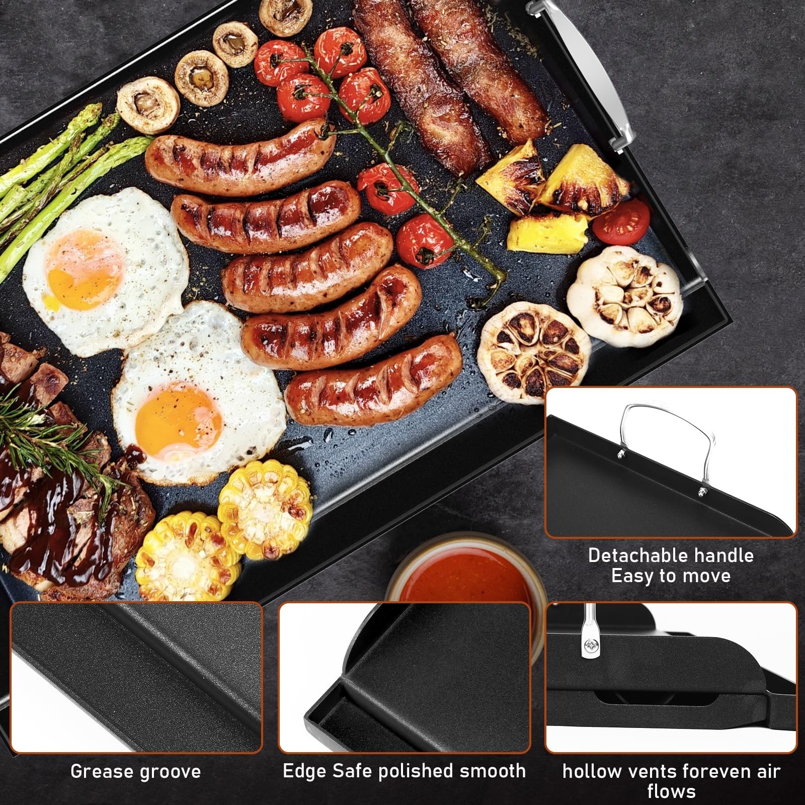 Nonstick Griddle for Gas Grill, Cast Iron Griddle for Outdoor Gas