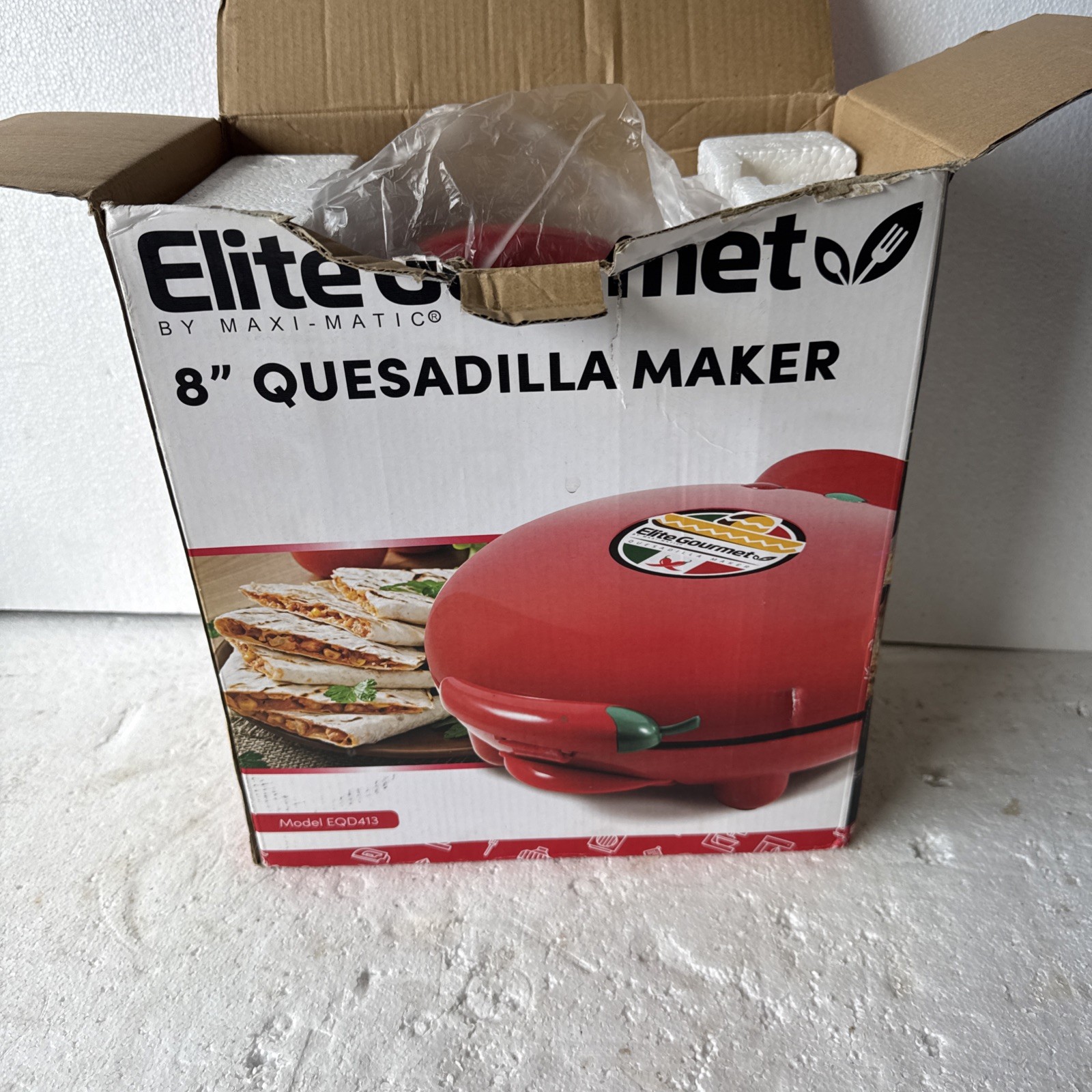 Elite Gourmet Non-Stick Electric Quesadilla Maker Easy-Slice 8″ Red