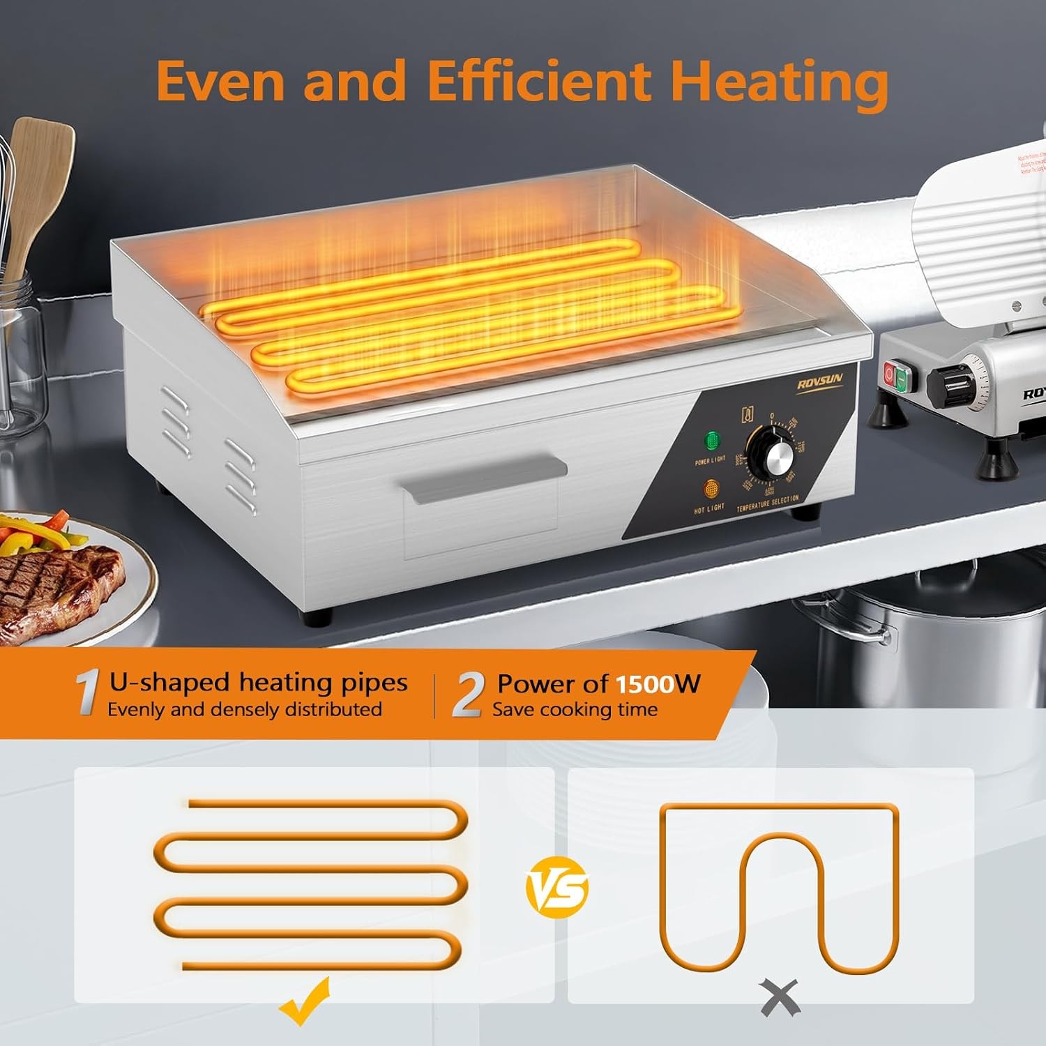 18″ Electric Countertop Flat Top Griddle 1500W Electric Griddle Teppanyaki