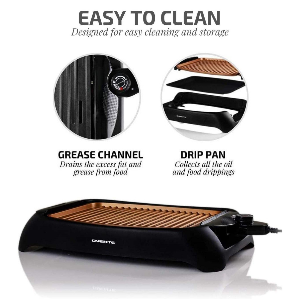 Ovente Electric Cooking Grill 13 x 10 Inch Nonstick Flat Plate Copper GD1632NLCO
