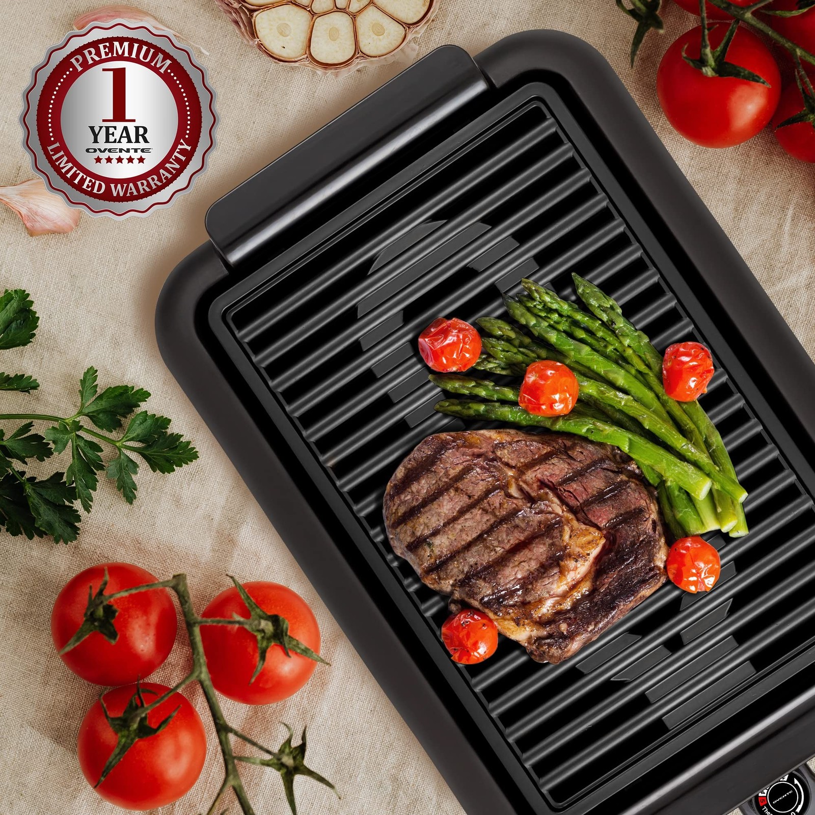 OVENTE Electric Indoor Grill 15×10 Inch Non-Stick Plate Black GD1510NLB
