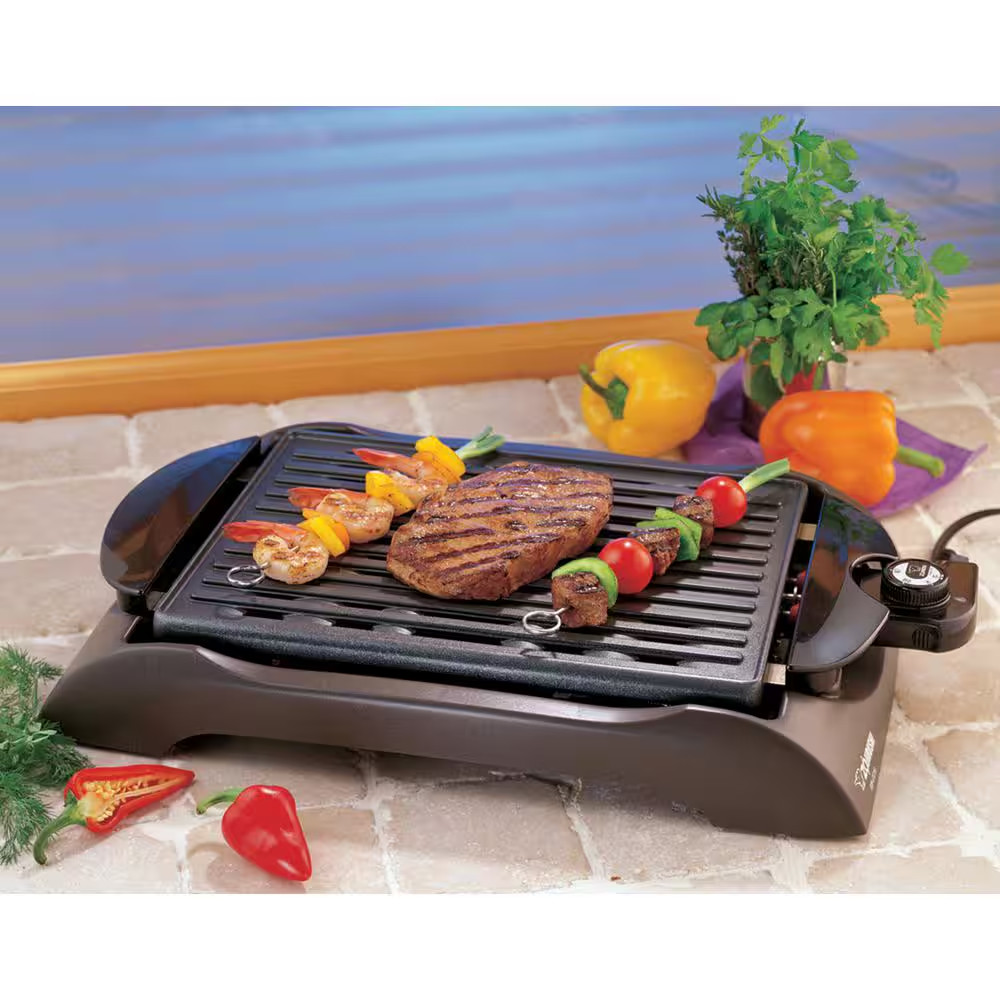 112 Sq. In. Brown Non-Stick Indoor Grill with Temperature Control