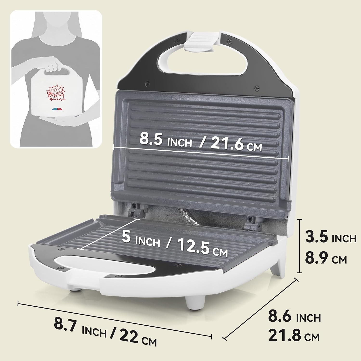 Mini Panini Press Grill Sandwich Maker Electric Non Stick Compact White