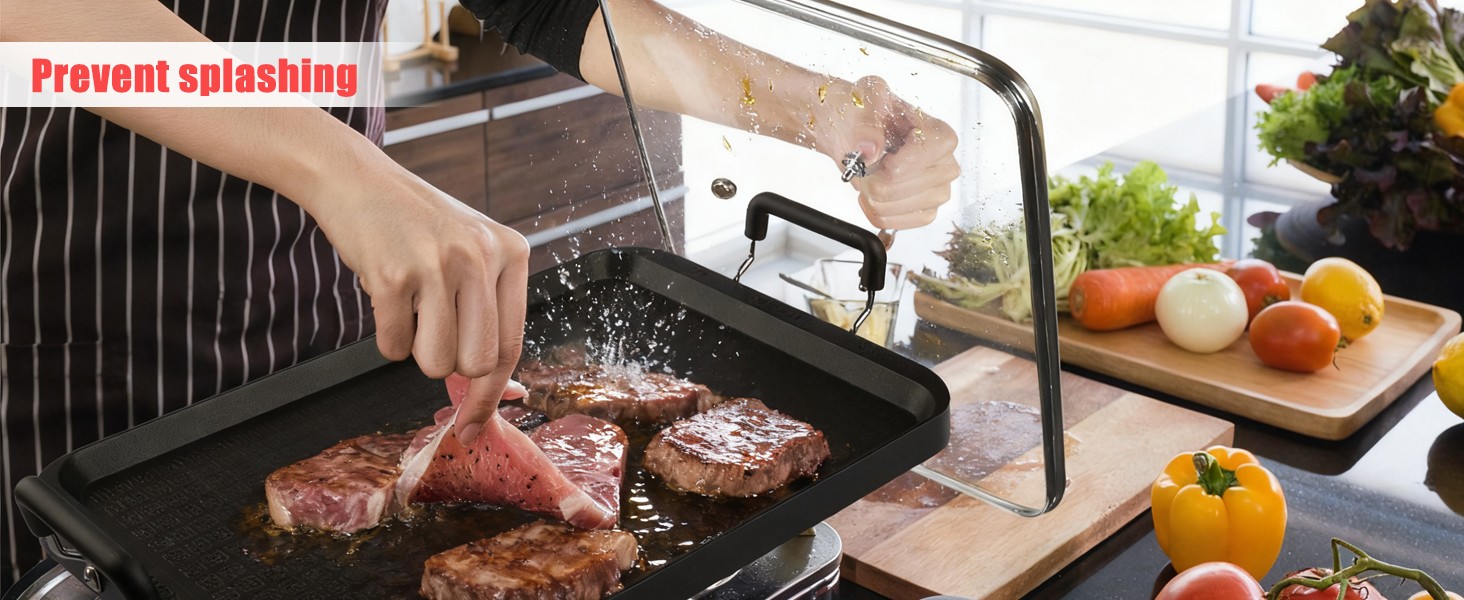 2-Burner Griddle Pan with Glass Lid – Nonstick Stovetop Griddle for Gas & Glass