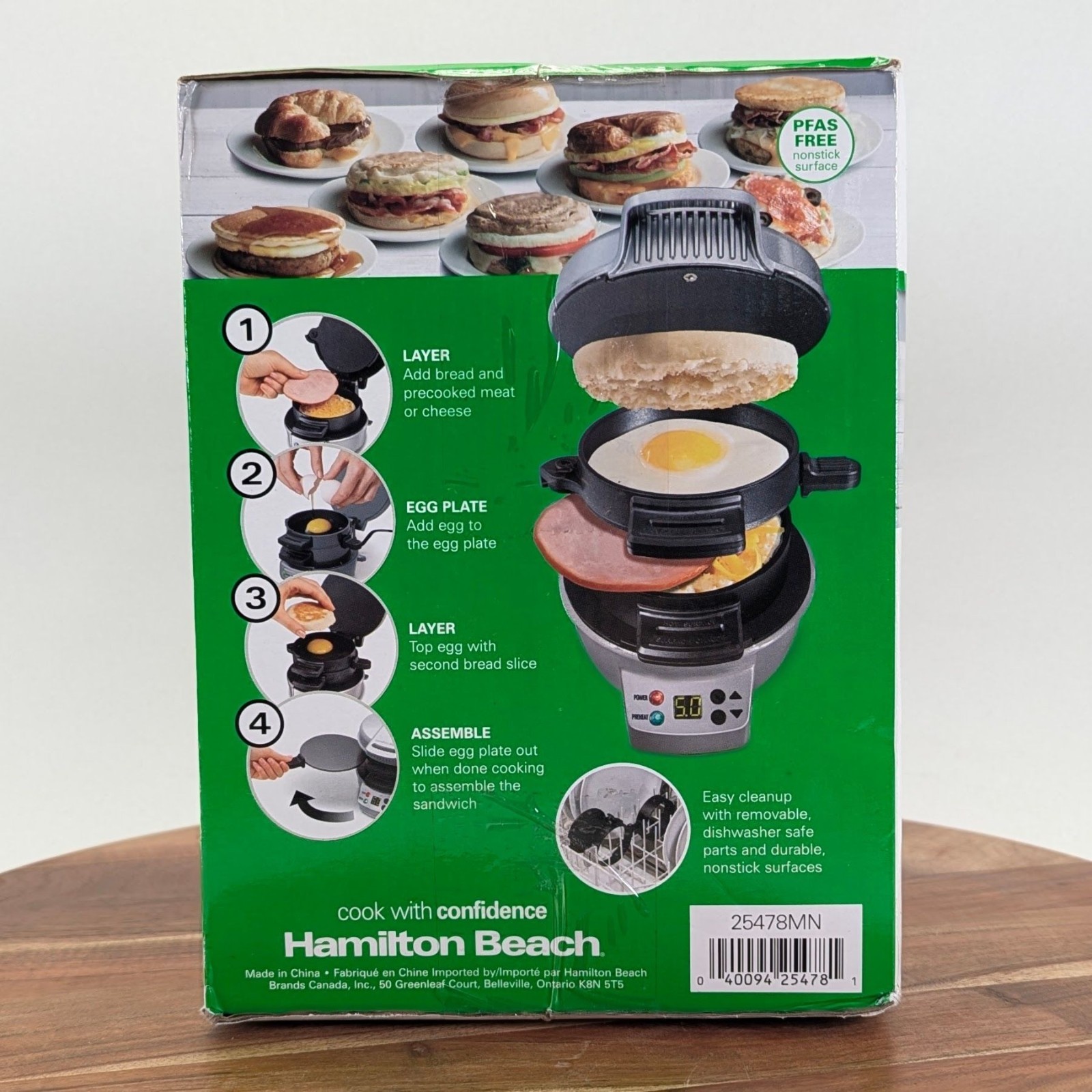 Hamilton Beach Breakfast Sandwich Maker Timer Nonstick Dishwasher Safe 25478