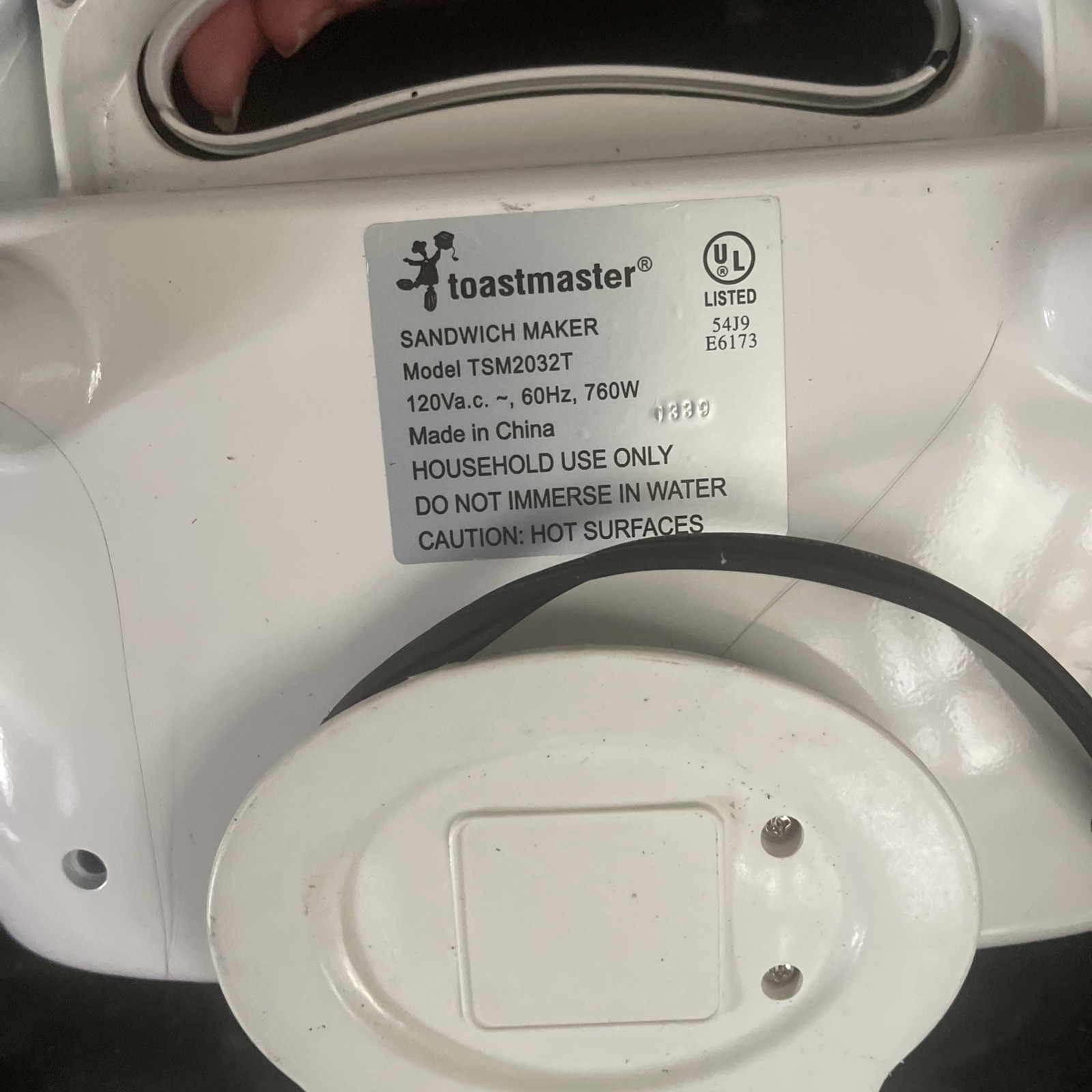 Toastmaster Sandwich Maker Model Tsm2032T /760 W Panini Hot Clean