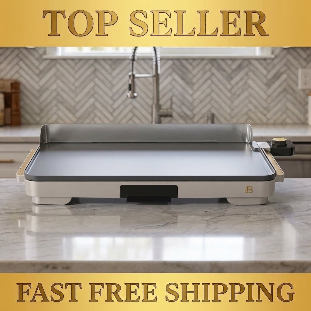 Beautiful XL Electric Non-stick Griddle 12 x 22 by Drew Barrymore Porcini Taupe
