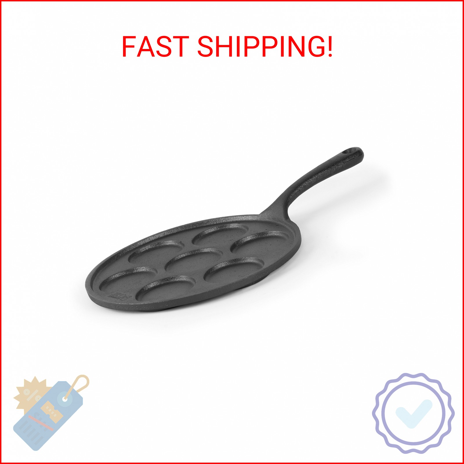 Commercial CHEF Mini Pancake Maker Pan, Pre-Seasoned Cast Iron, Plett Pan with S