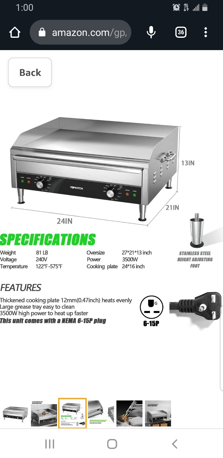 TOPKITCH Commercial Electric Griddle, 24″ 3500W 240V Electric Countertop Griddle