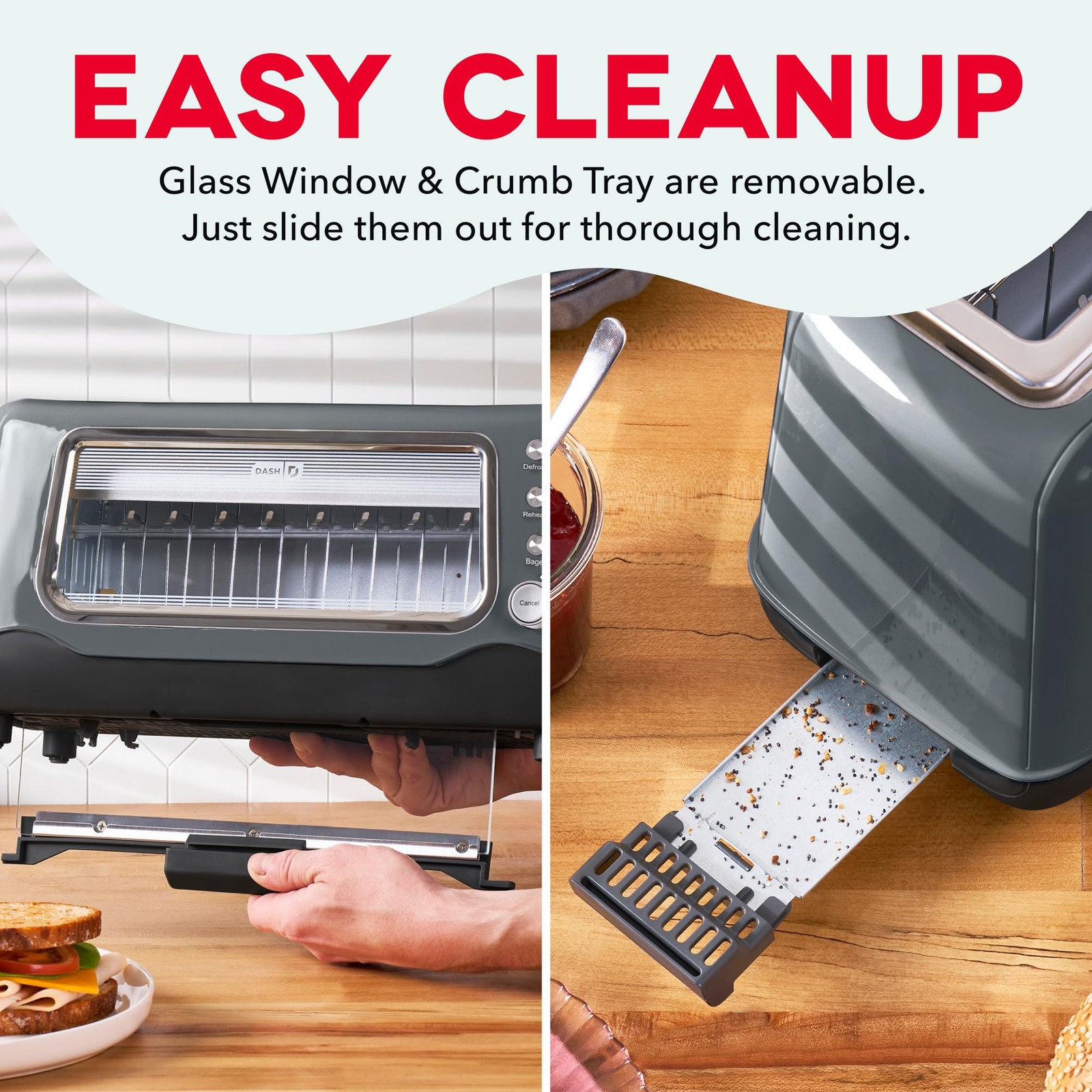 DASH Clear View Toaster: Extra Wide Slot Toaster with See 2 Slice, Gray