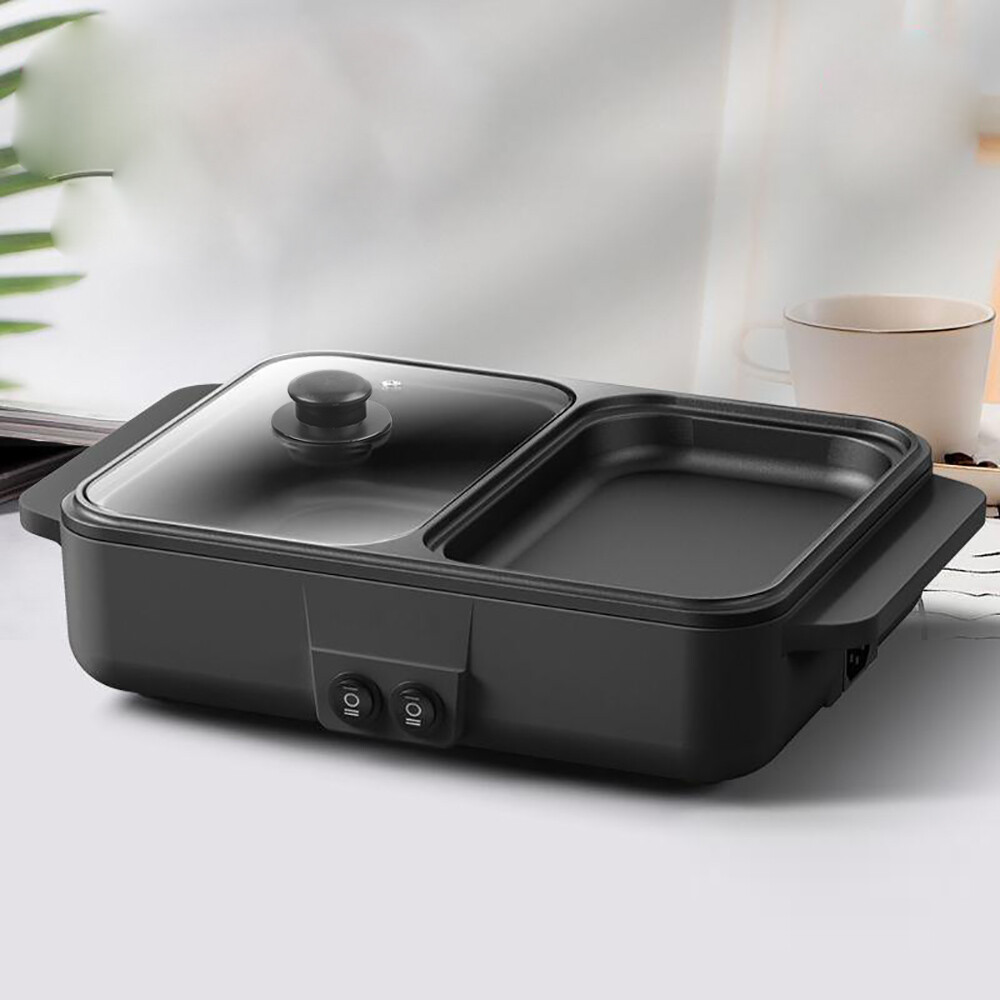 1200W Electric Mini 2-in-1 Hot Pot BBQ Grill Kitchen Smokeless Shabu Cooking Pan