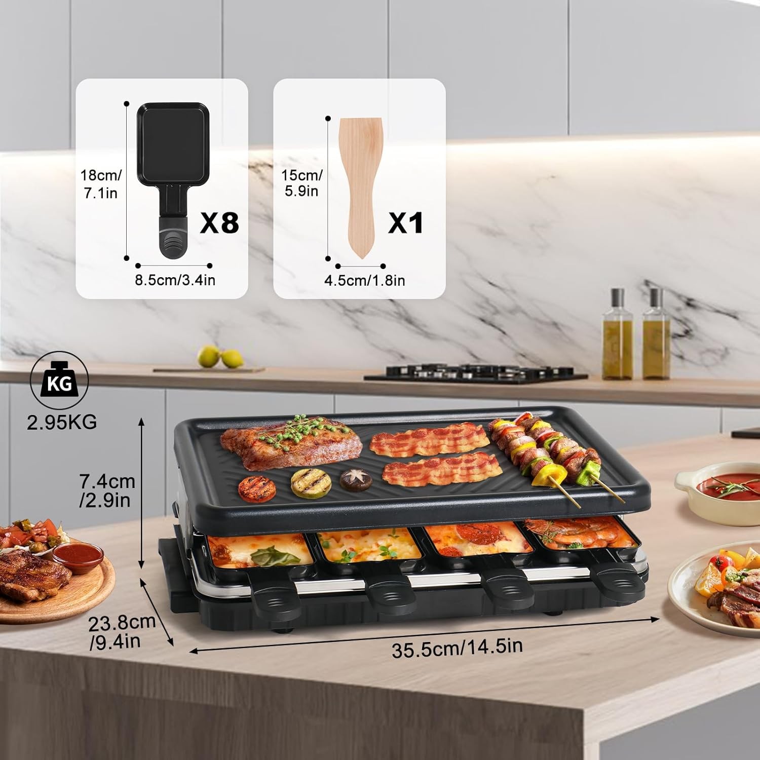 Electric Raclette Grill & Korean BBQ 8 Non-Stick Cheese Trays 1300W W/
