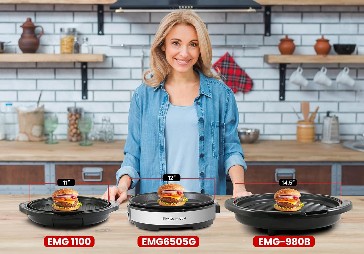 EMG6505G 12″ Smokeless Indoor Electric BBQ Grill with Glass Lid Dishwasher Safe,