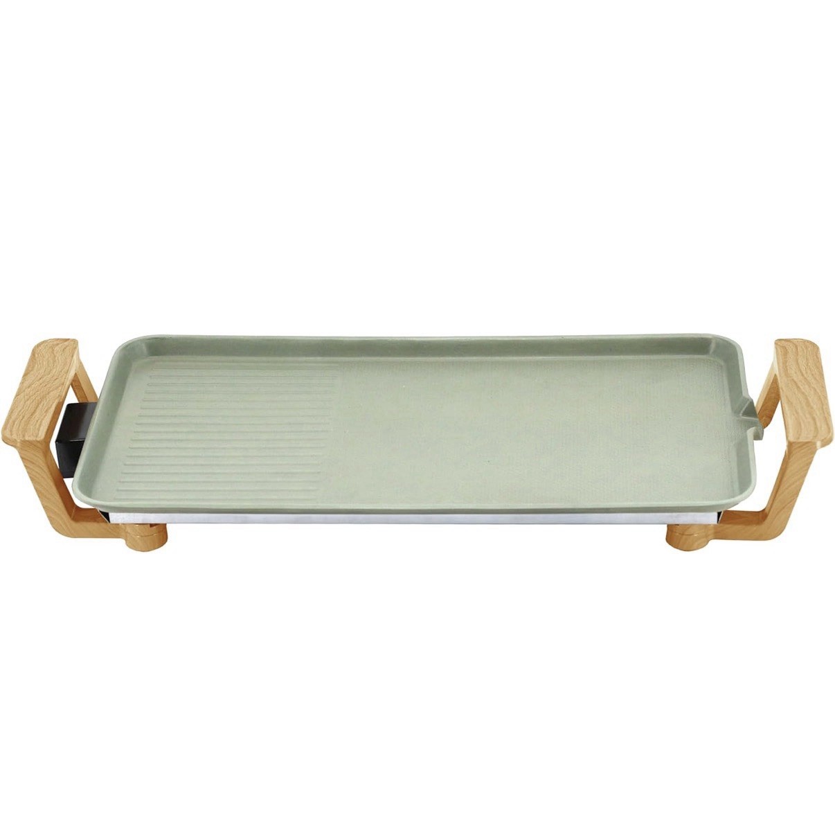 Living Electric Grill Rectangular Indoor Non-Stick Green with Wooden Handles