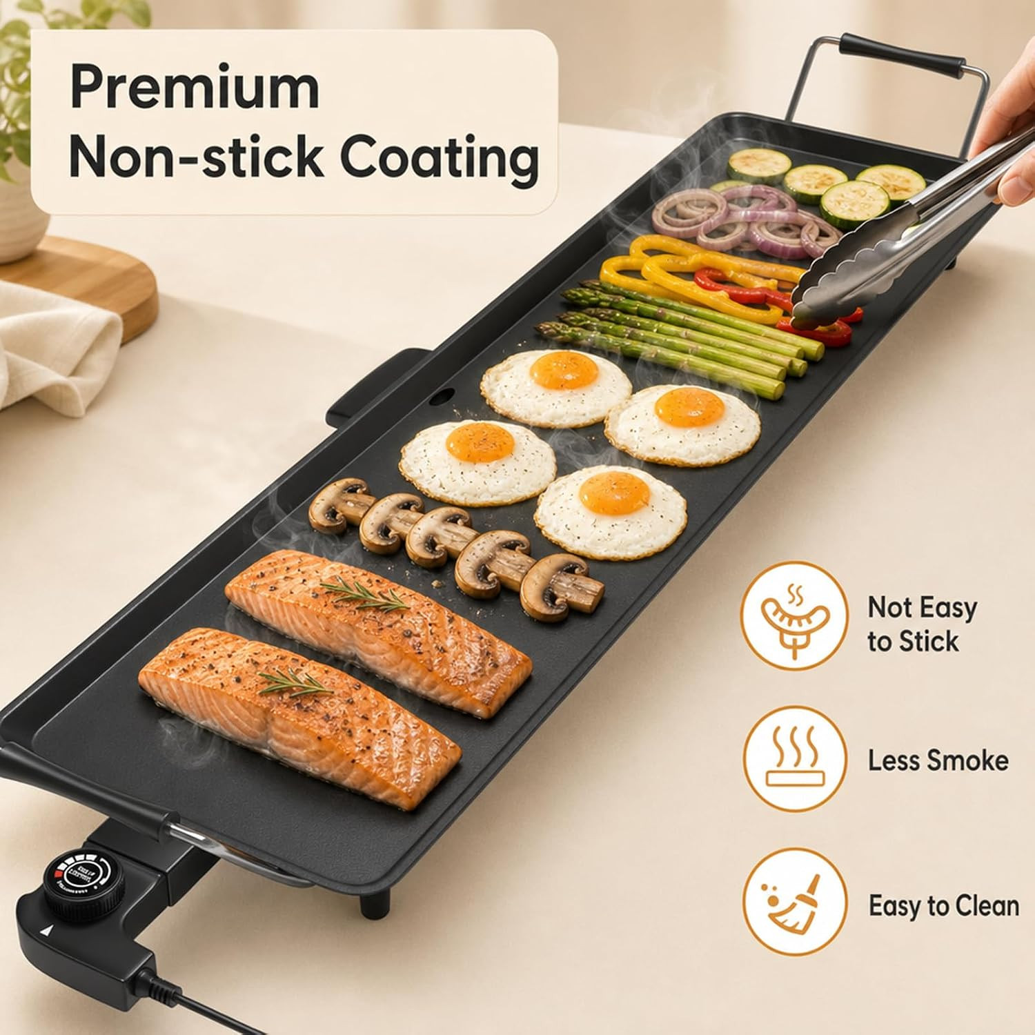 35″ Extra Large Electric Griddle 2000W | Outdoor Flat Top Grill | Nonstick Cooki