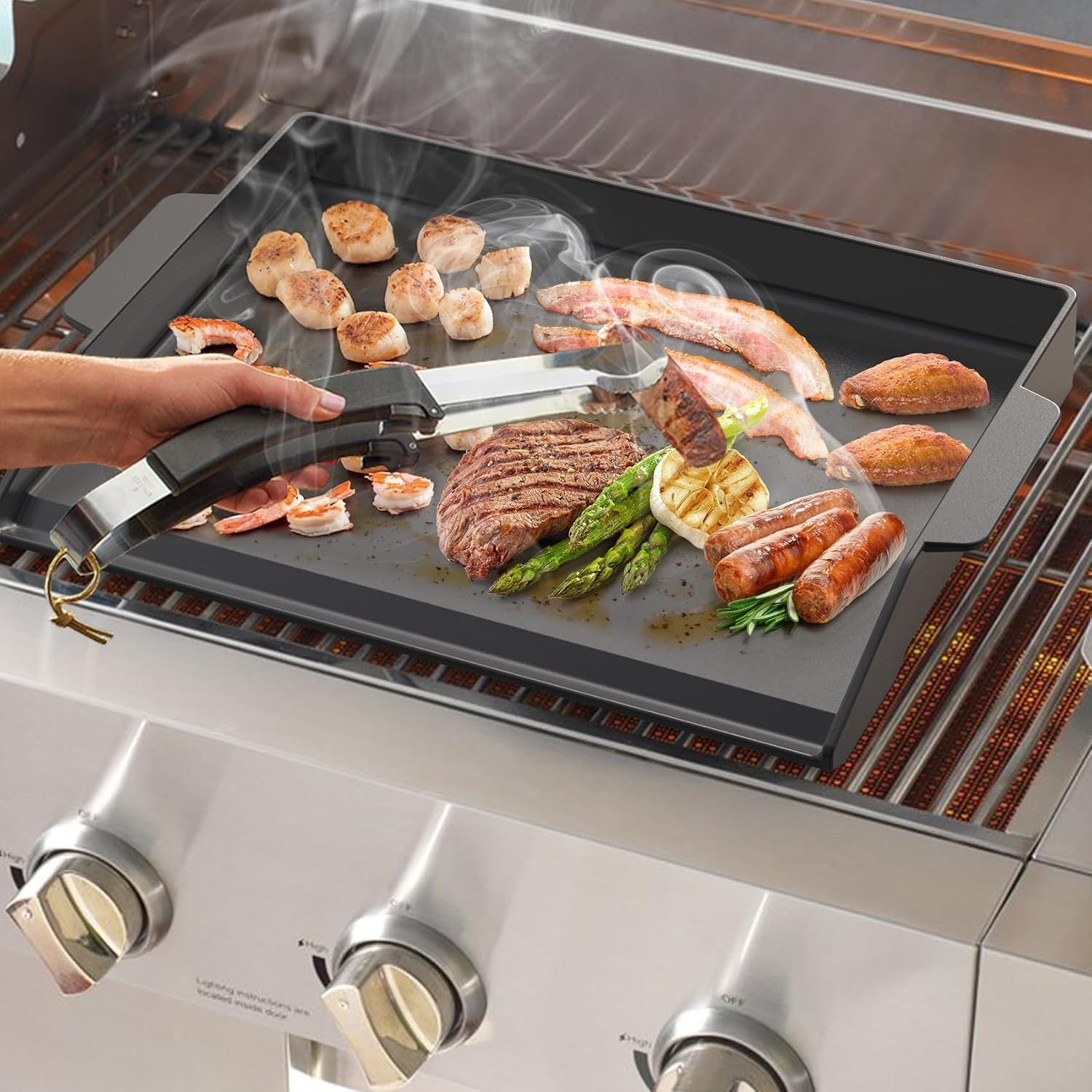 Onlyfire Pre-Seasoned Universal Cast Iron Cooking Griddle, 23″ x 16″ | Nonstick