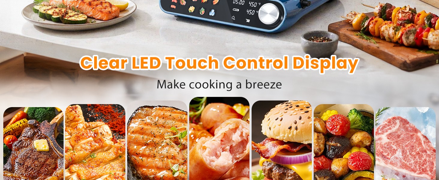 7-in-1 Panini Press Sandwich Maker, 1500W Electric Indoor Grill with LED Touch
