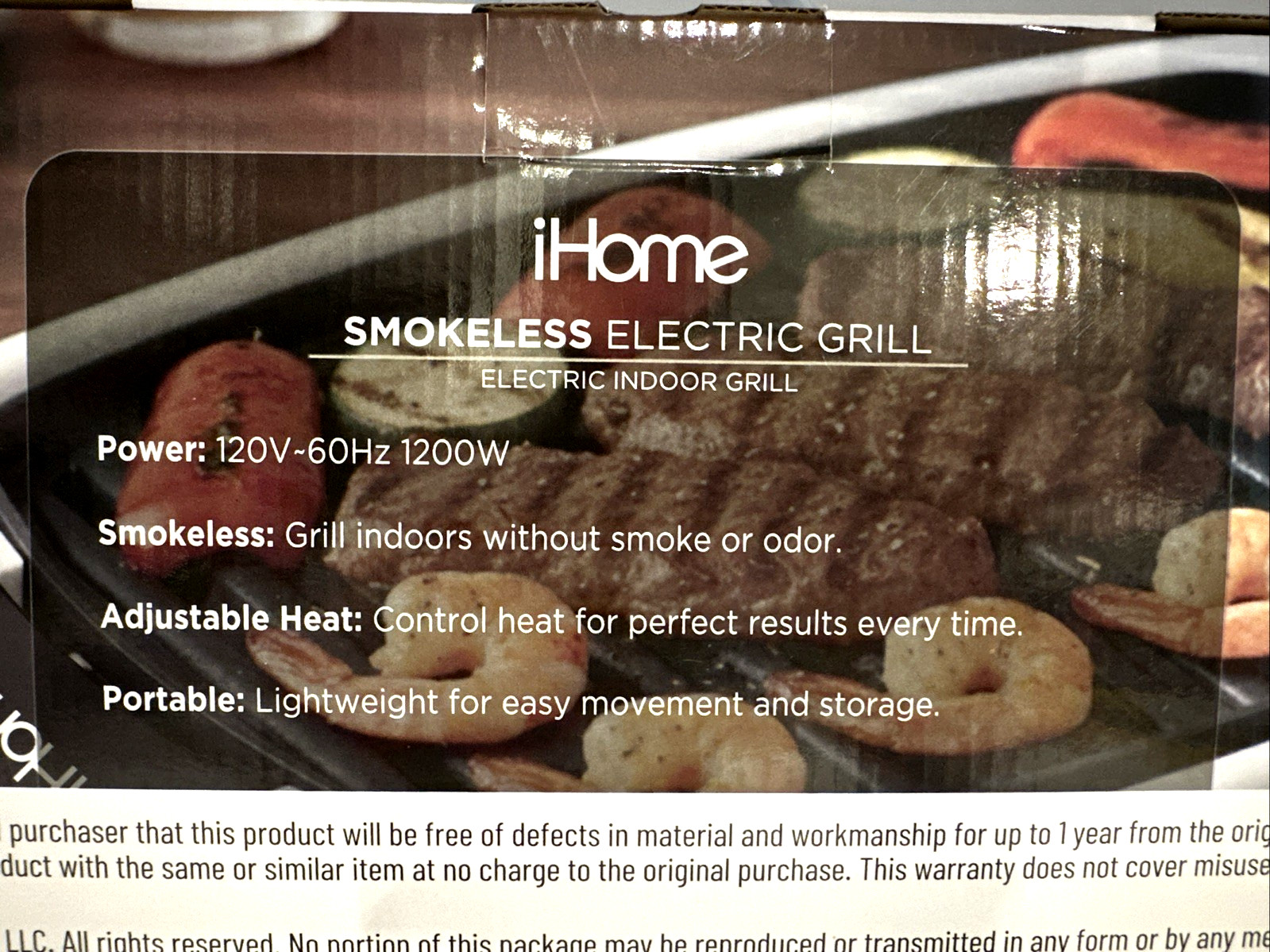 iHome Smokeless Indoor Non-Stick Electric Grill 1200W Temperature Dial Even Heat