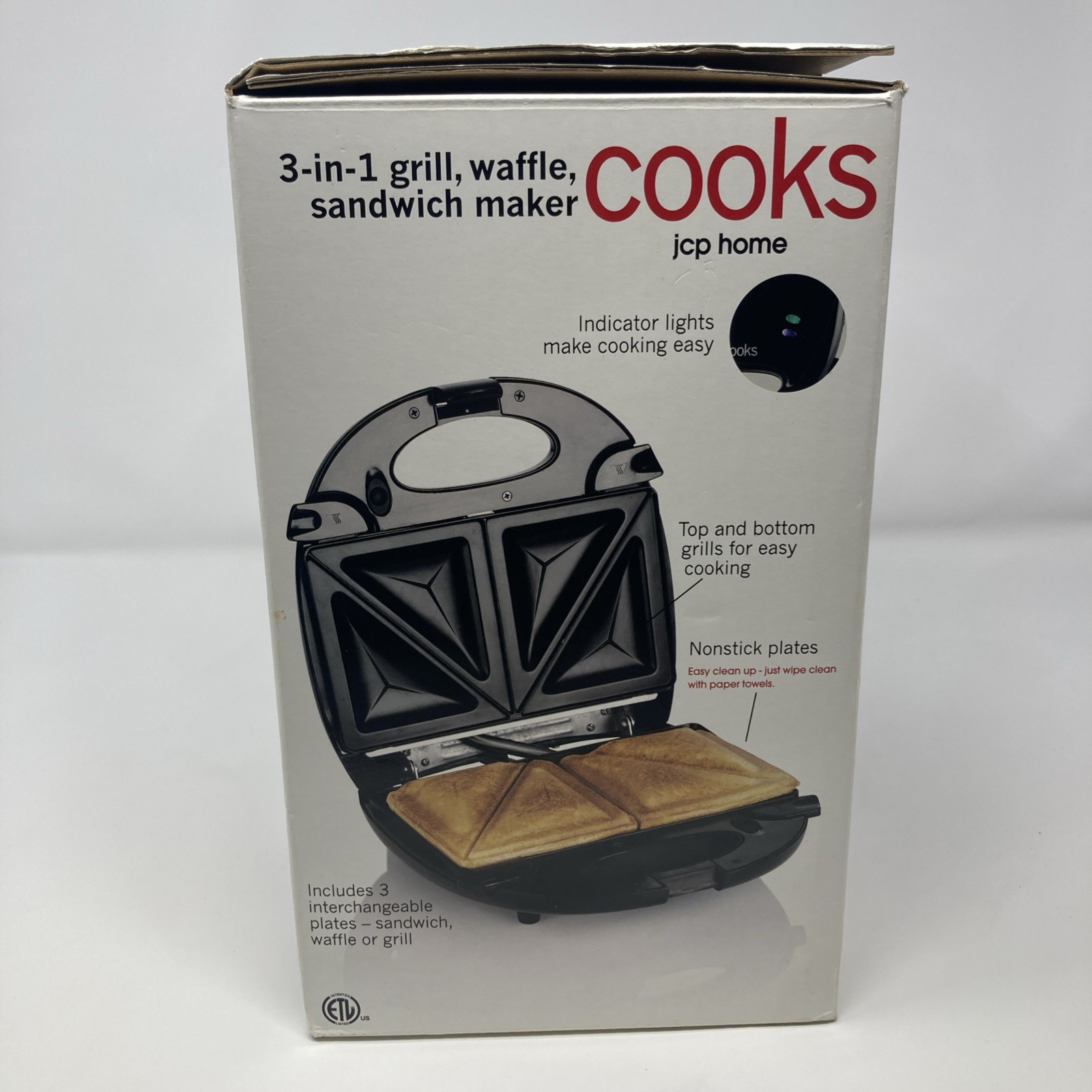 Cooks 3 in 1 Grill, Waffle, Sandwich Maker, Open box