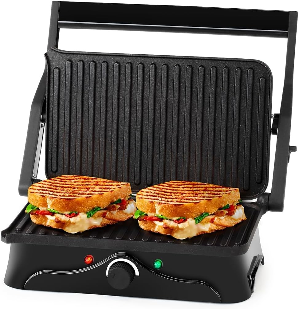 2-Slice Panini Press & Grill Black/Stainless Steel Sandwich Maker W/ Non-Stick