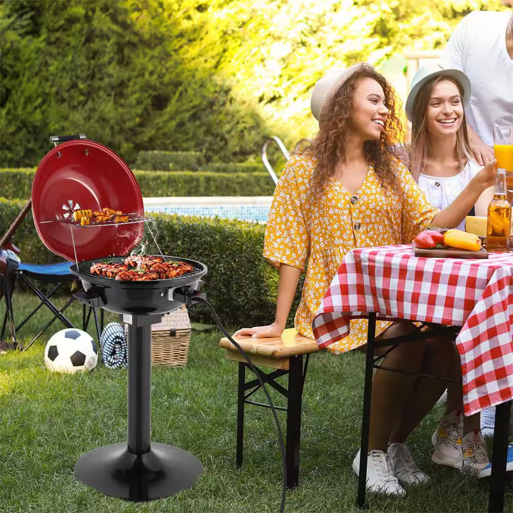 1600W Electric Countertop BBQ Grill Portable Double Layer Electric Grill with St