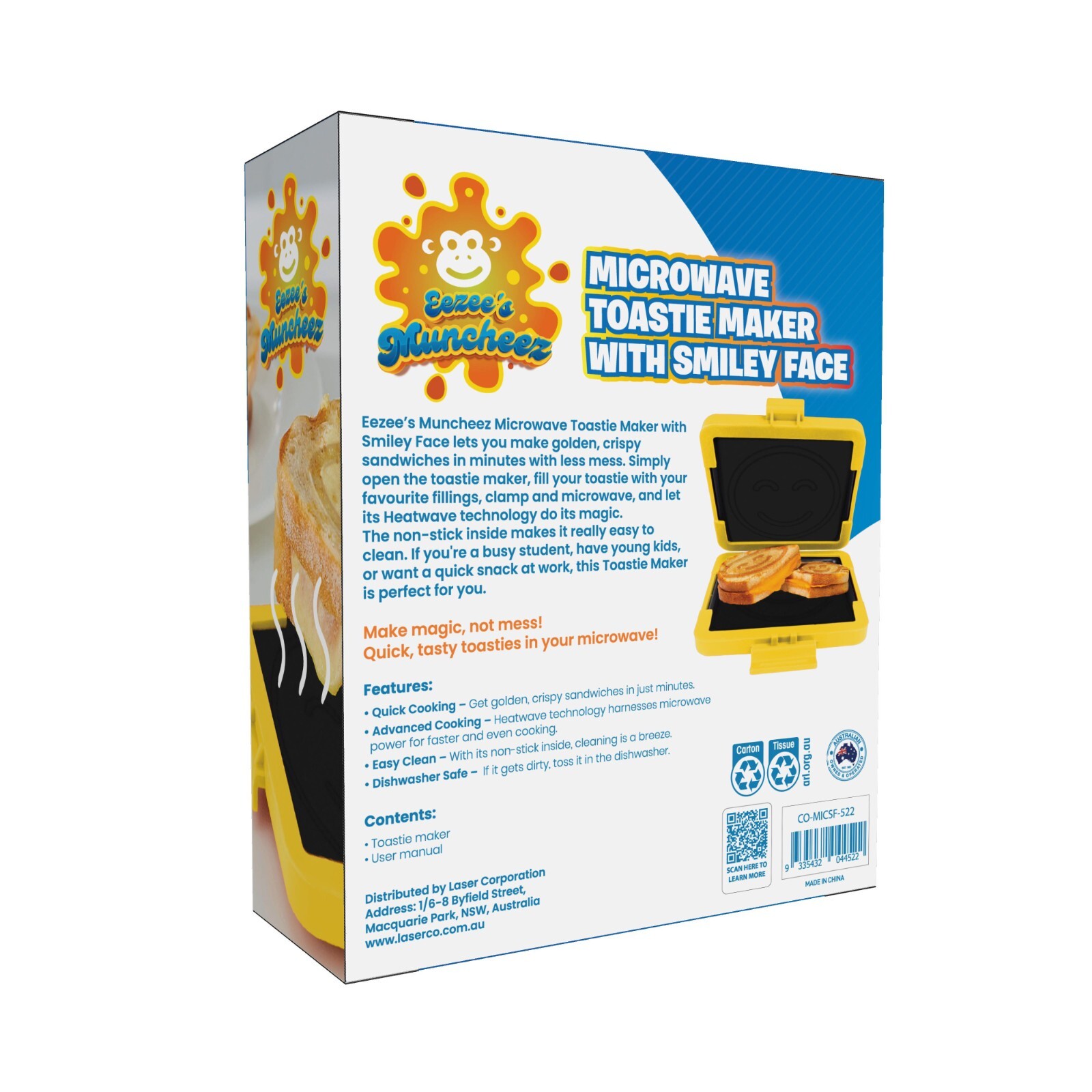 Eezee Muncheez Microwave Sandwich Maker Fun Smiley Toastie Grill