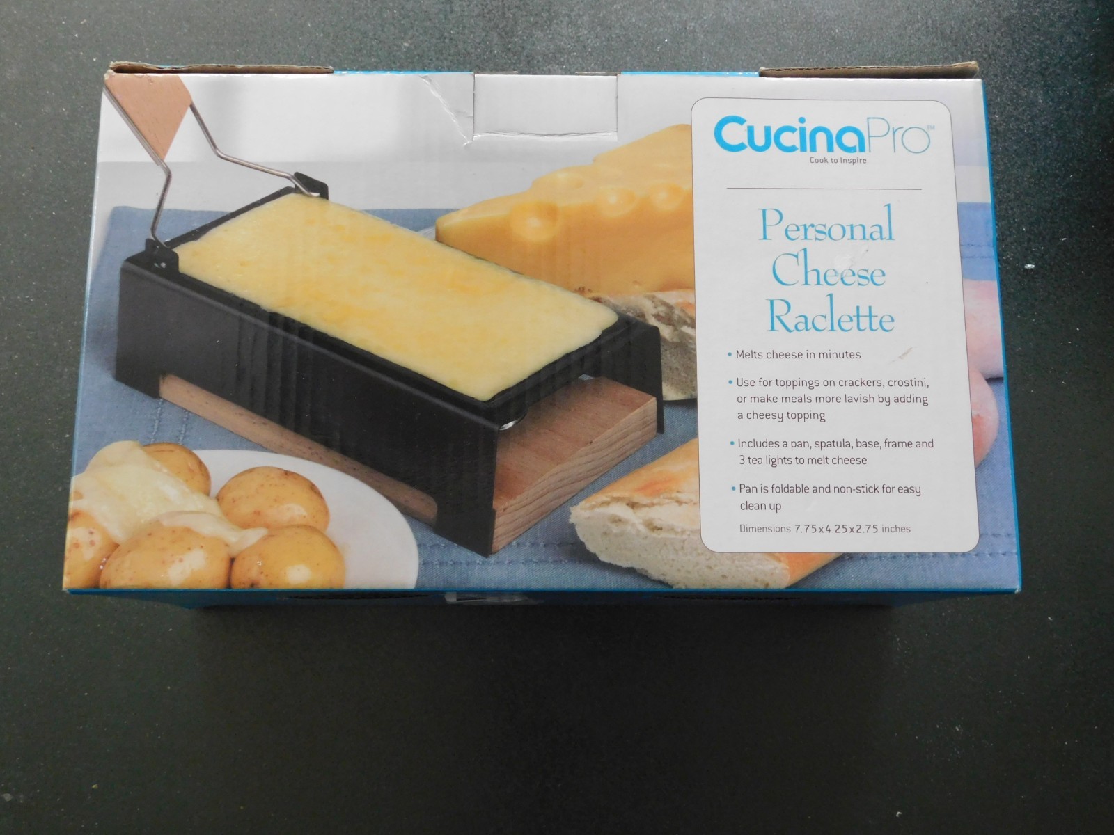 CUCINAPRO Cheese Raclette W Foldable Handle, Cheese Melter, Pan W Spatula & Inst
