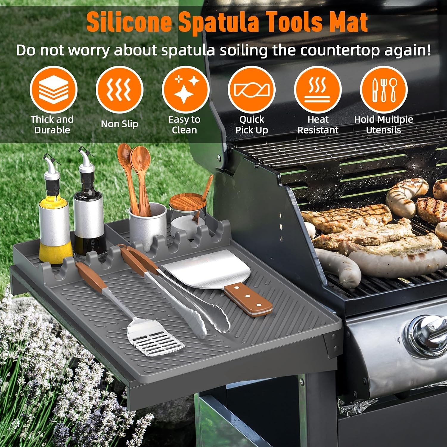 Silicone Grill Mat for Blackstone, Griddle Tools Mat with Drip Pad