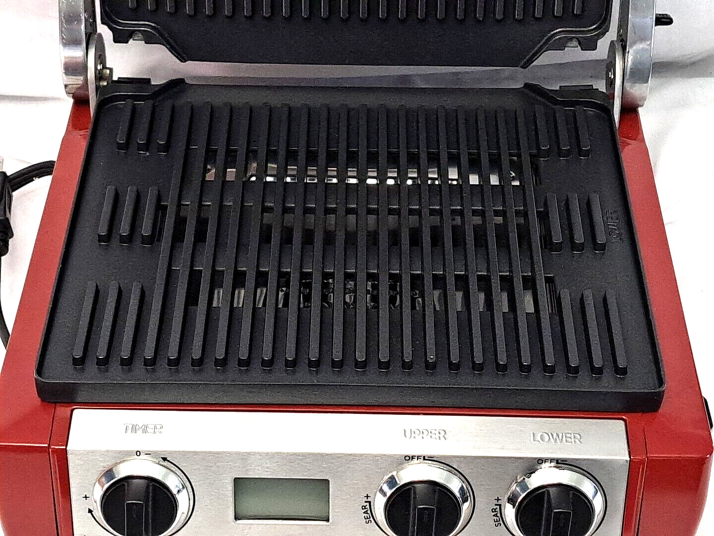 Wolfgang Puck Red Stainless Electric Grill 5-in-1 Dual Temperature Control Clean