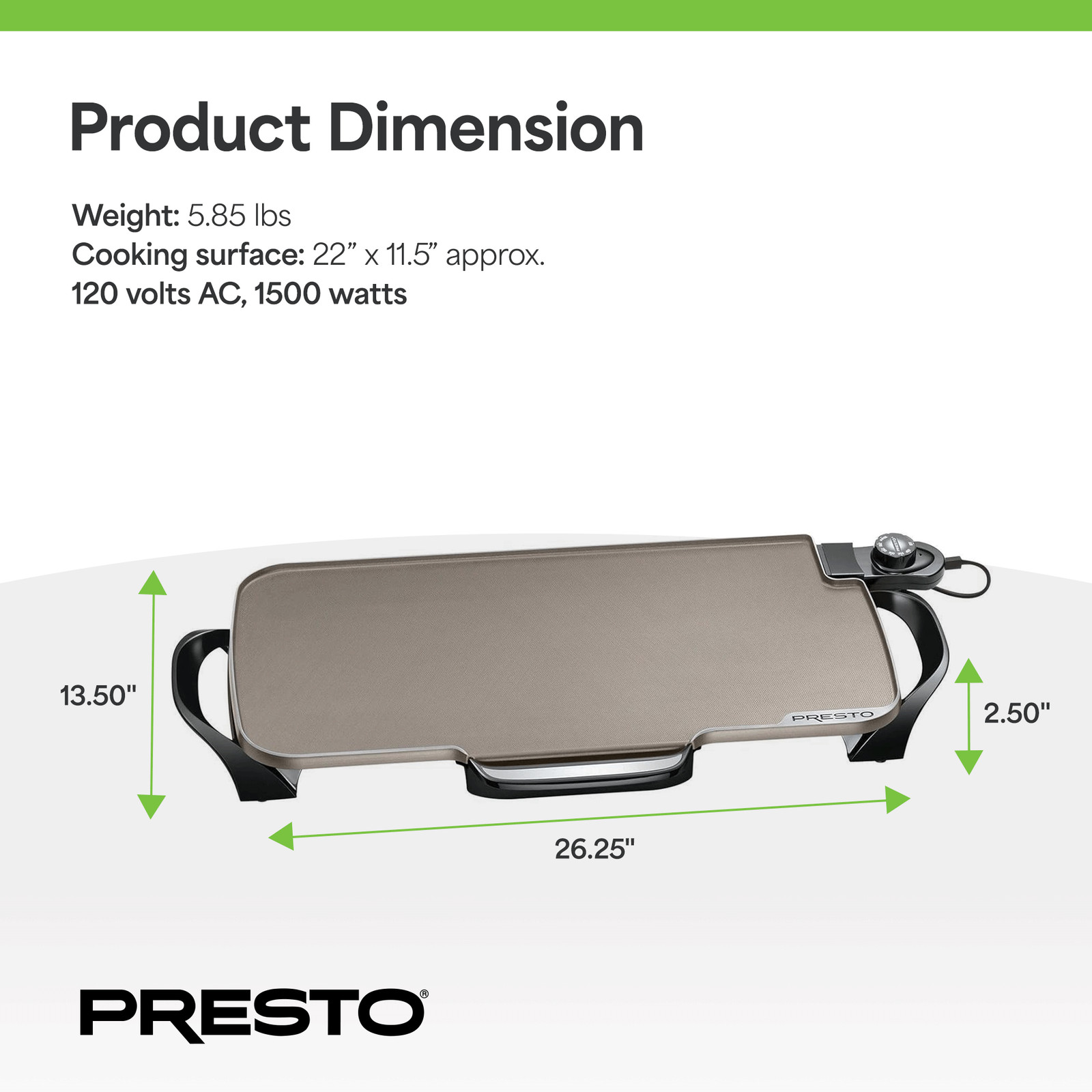 Presto 22″ Electric Griddle with Removable Handles & Ceramic Nonstick (Open Box)