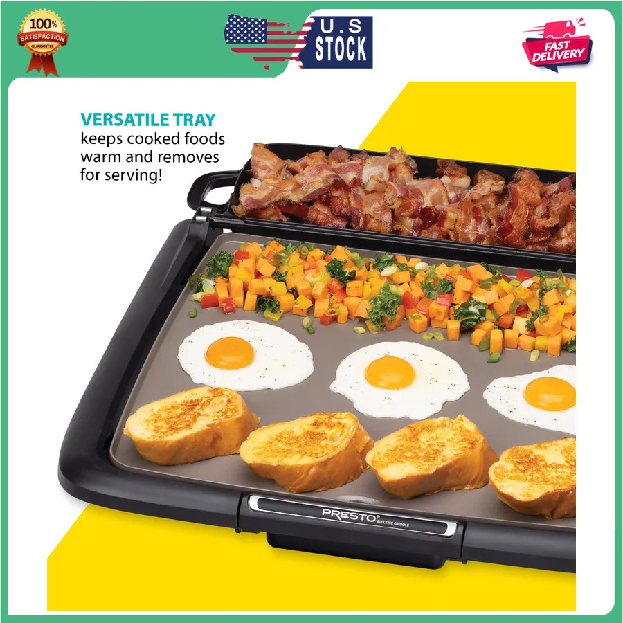 Presto Ceramic Nonstick Electric Griddle with Multifunction Warming Tray