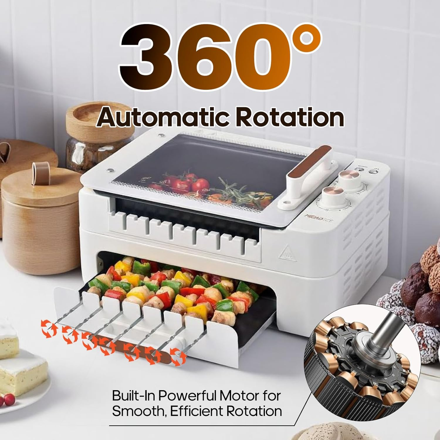3-IN-1 Skewer Electric Indoor Grill – 1000W Electric Grill with 360° Auto-Rotati