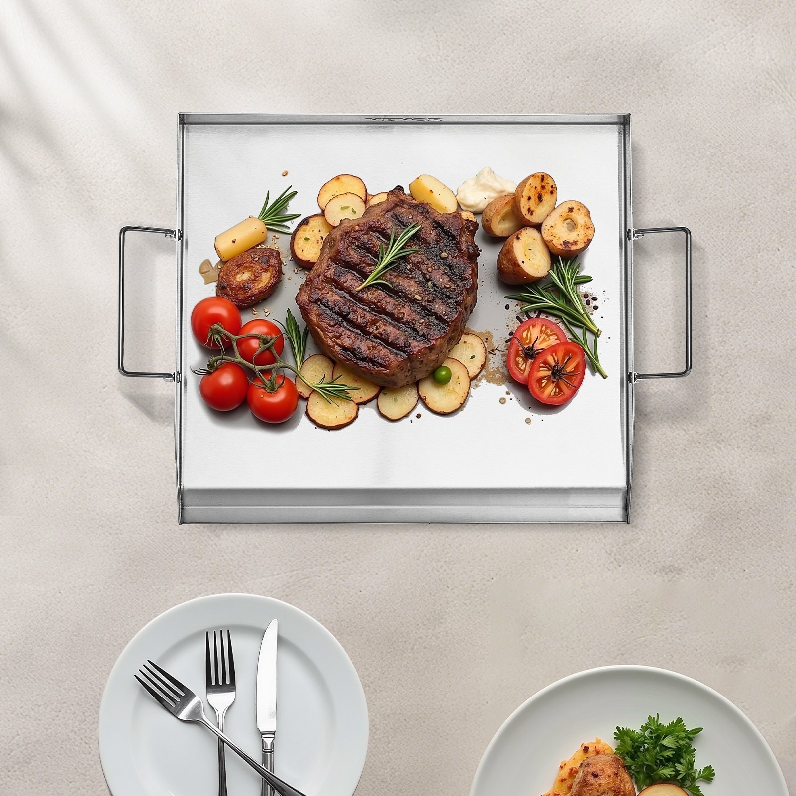 18×16 In Flat Top Griddle Stainless Steel Universal BBQ Grill Pan Cookware