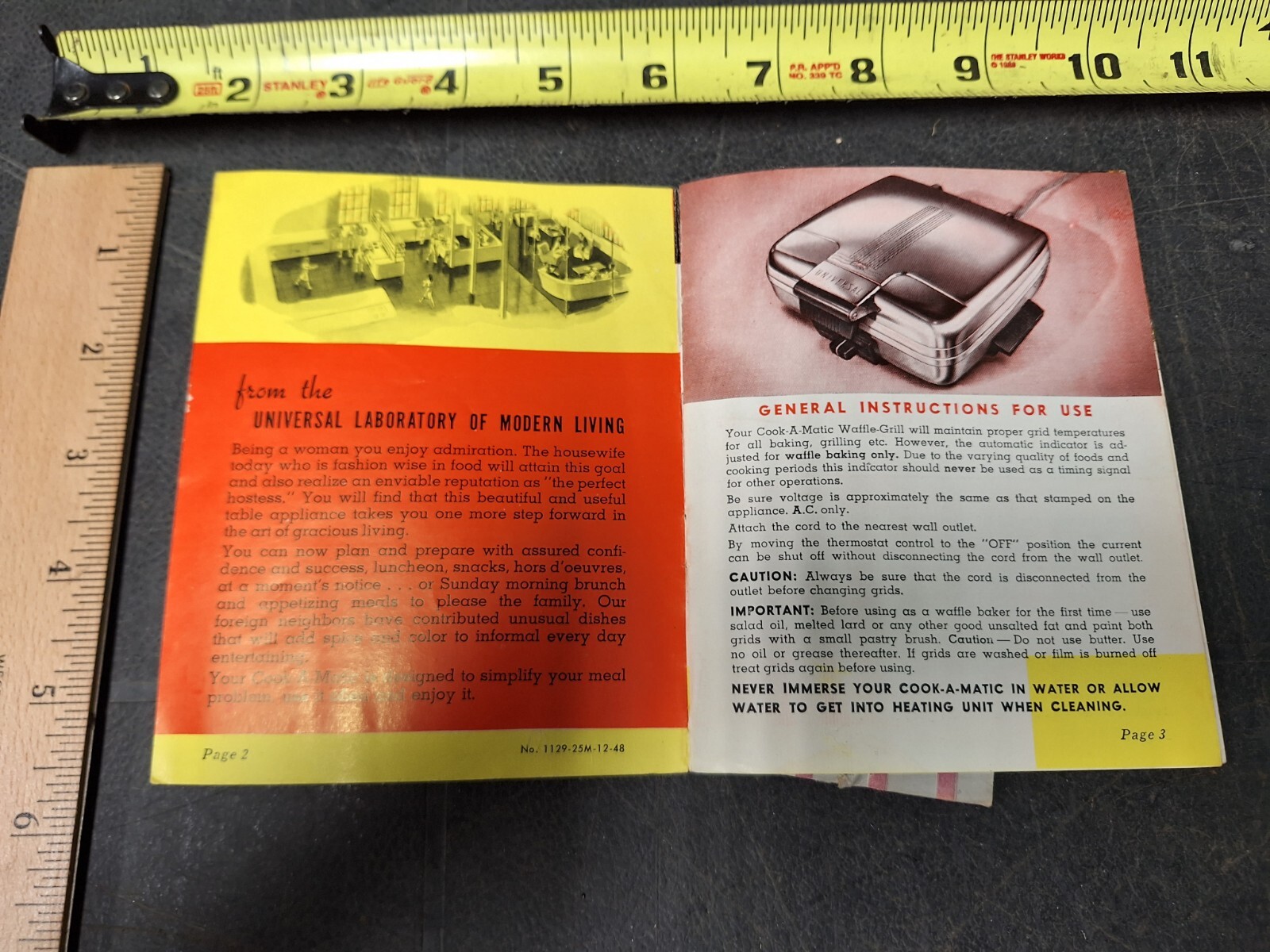1948 Universal Cook-O-Matic Waffle Grill Recipes Cookbook Vintage
