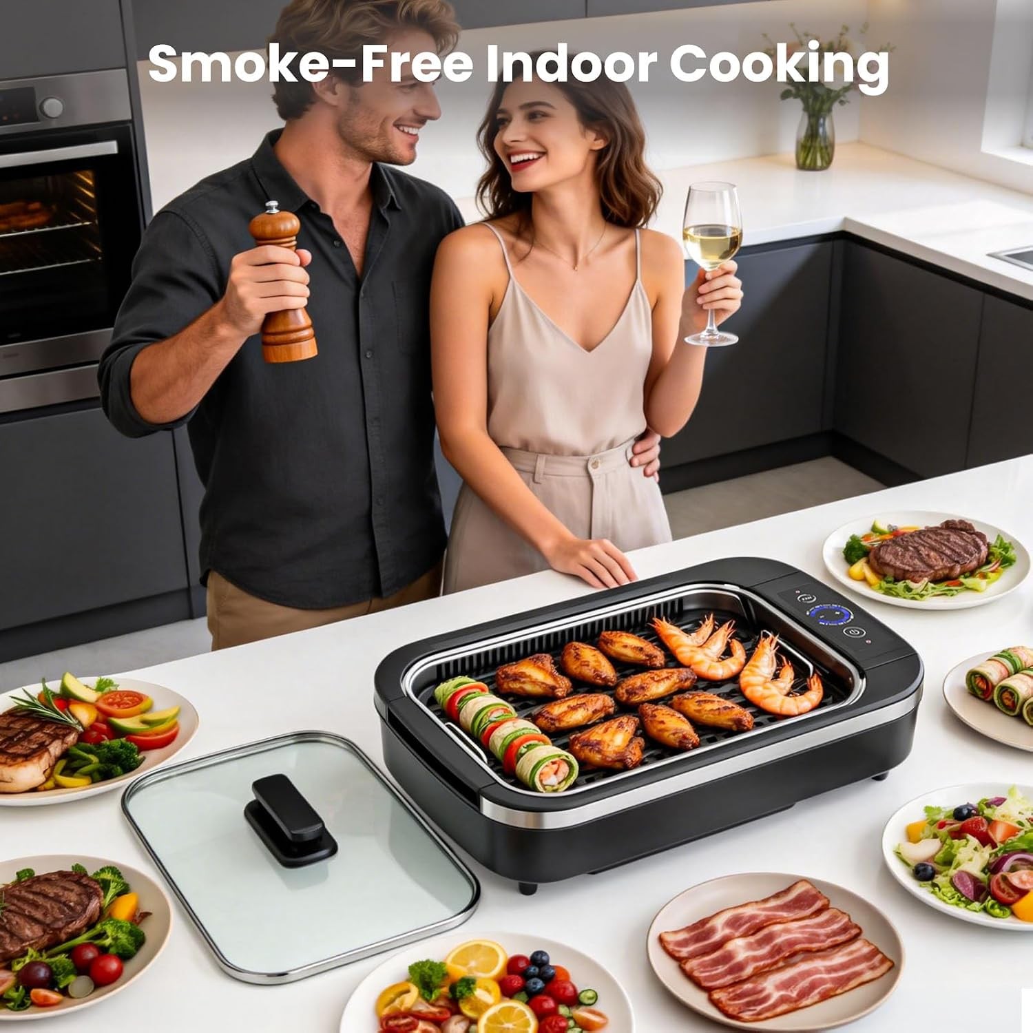 Electric Smokeless Indoor Grill & Griddle Nonstick Contact Grill Dishwasher Safe