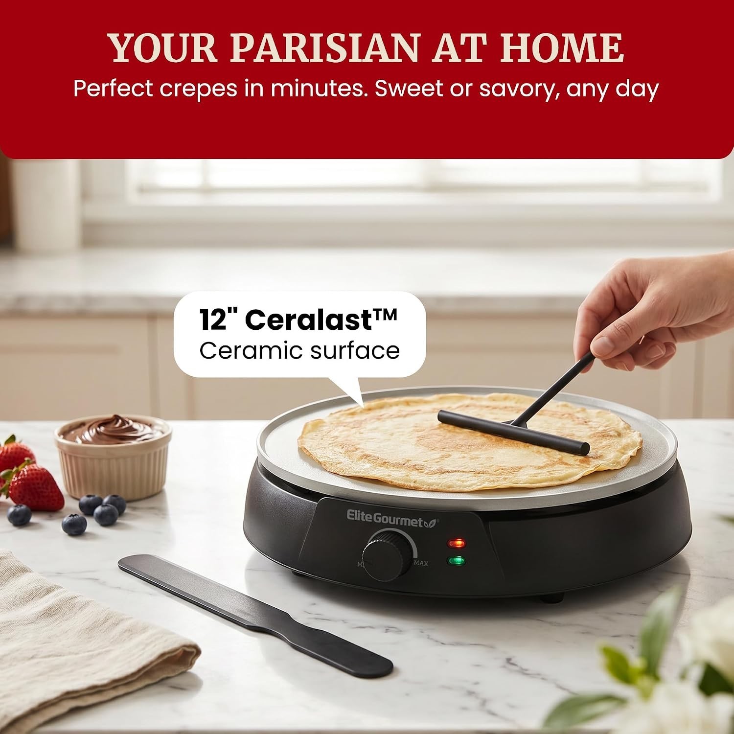 12″ Ceralast PFAS-Free Ceramic Nonstick Crepe Maker & Griddle, Adjustable Tem…
