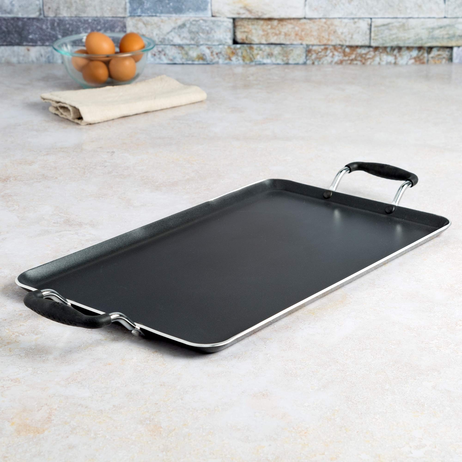 Artistry Nonstick Double Burner Griddle Easy To Clean Cool Touch Silicone Handle