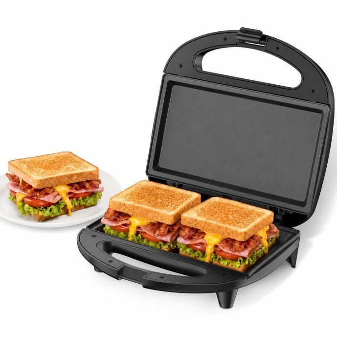 OSTBA 2 Slice Sandwich Maker 750W Nonstick Grill Cheese Press Black Easy Clean