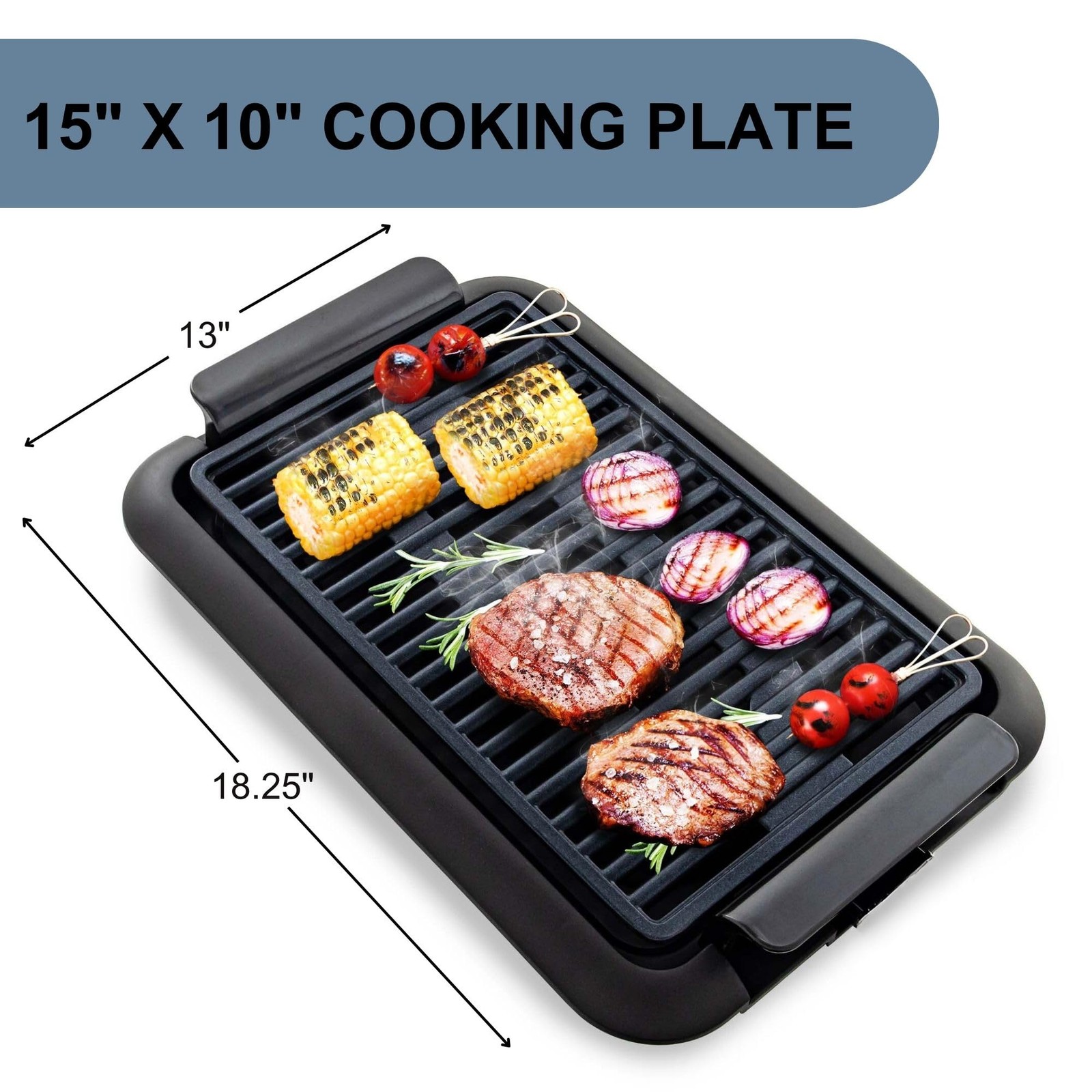 OVENTE Electric Indoor Grill 15×10 Inch Non-Stick Plate Black GD1510NLB