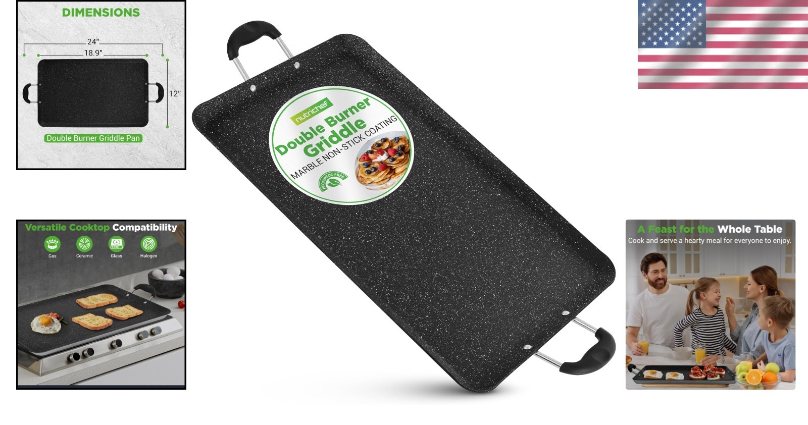 Versatile Double Burner Griddle 20 Inch Non Stick Ideal for Tortillas and More
