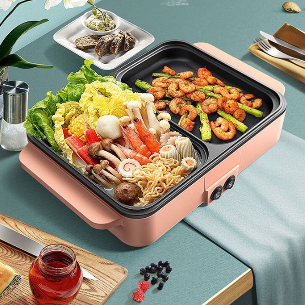 2-in-1 Indoor Non-Stick Electric Hot Pot and Frying Pan Portable Electric5126